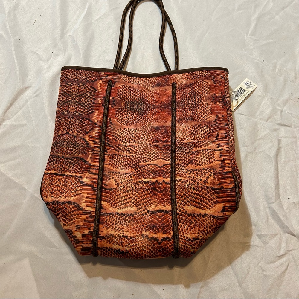 Simply southern Brown Snakeskin Pattern Tote Bag with Textured Design